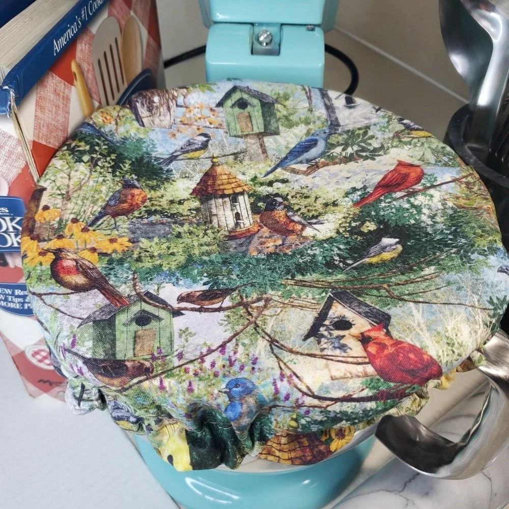 Wild Birds Birdhouse / Gray Reversible KitchenAid Mixer‎ Mixing Bowl Cover Decor